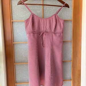 Red Gingham Spaghetti Strap Dress with Front Tie